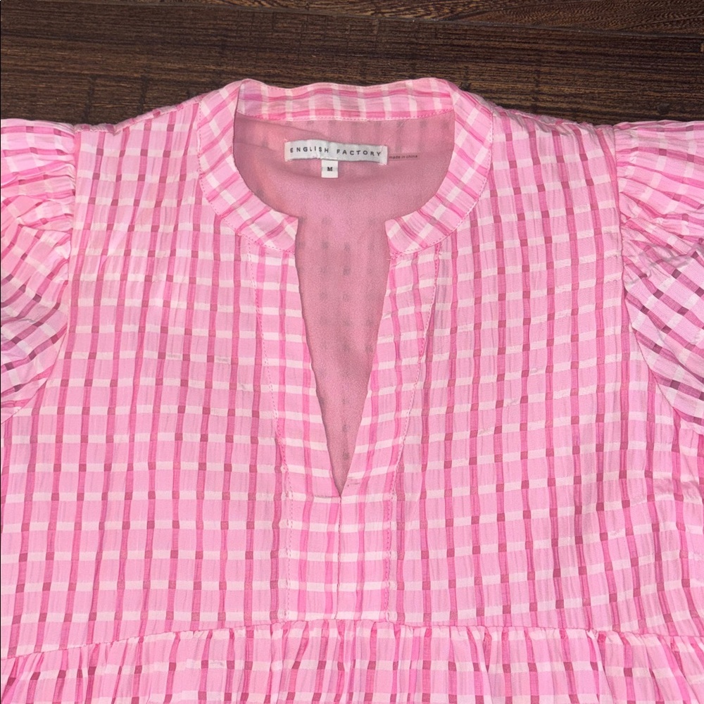 English Factory Pink Tiered Midi Dress with Tie Sleeves - Picture 4 of 5